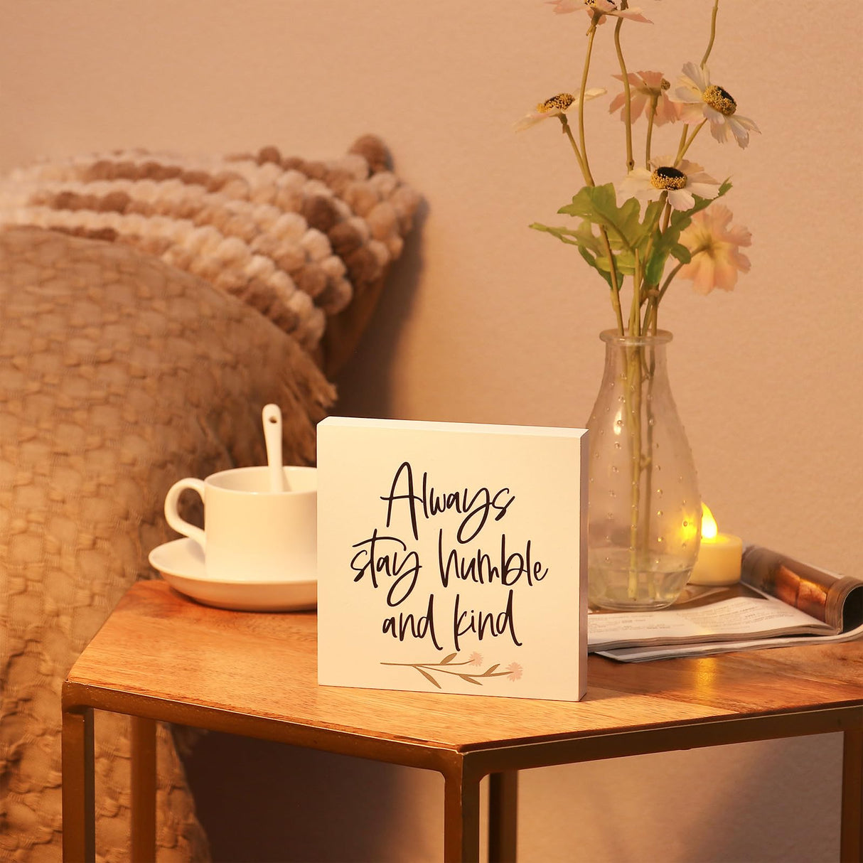 Decor unlimited Farmhouse Decor, 3 Pcs 5x5 Inches Office Home Sayings Wooden Block Signs - Funny Quotes for Tiered Tray Wood Signs Decor - Wooden Block Signs Set Table Centerpiece Decorations for Home Office Shelf Desk Decor unlimited