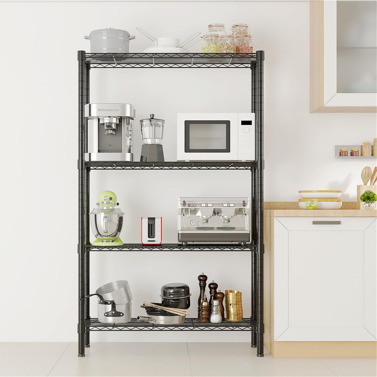 Standing Shelving Units, 36" W x 14" D x 59" H Metal Storage Shelves, Adjustable Carbon Steel Wire Shelving Rack Display Shelf for Garage Bathroom Kitchen Home Office (4-Tiers, Black) SoSo-BanTian1989