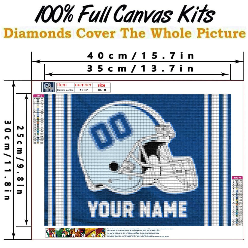 Bysincy Custom Football Diamond Painting with Name and Number, Customized Sports Fan Flag Painting with Helmet, Personnalized Football Diamond Art for Home Decor (32 Design Styles) Bysincy