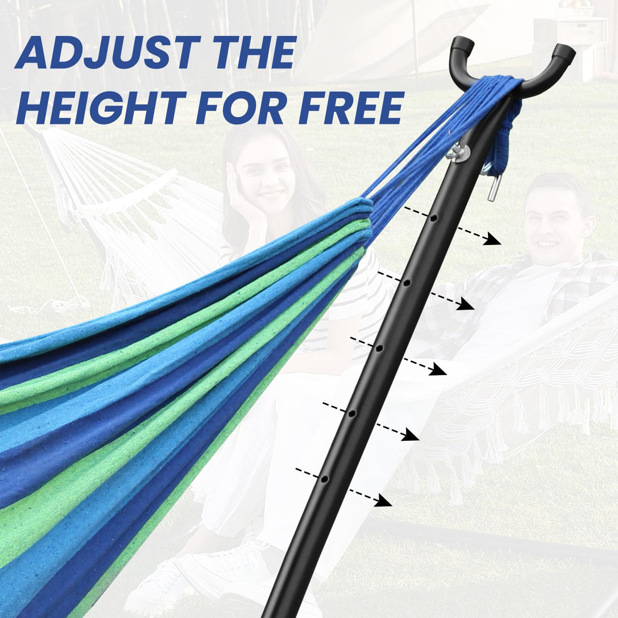 Double Hammock with Space Saving Steel Stand 400 lb Capacity, Portable Hammock Frame Stand Heavy Duty for 9 to 13Feet Hammocks, Carry Bag Included NiamVelo