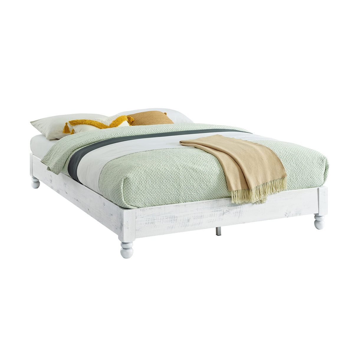 MUSEHOMEINC Solid Wood Platform Bed Frame Rustic Style,Mattress Foundation(no boxspring Needed), White Washed Finish,Full MUSEHOMEINC