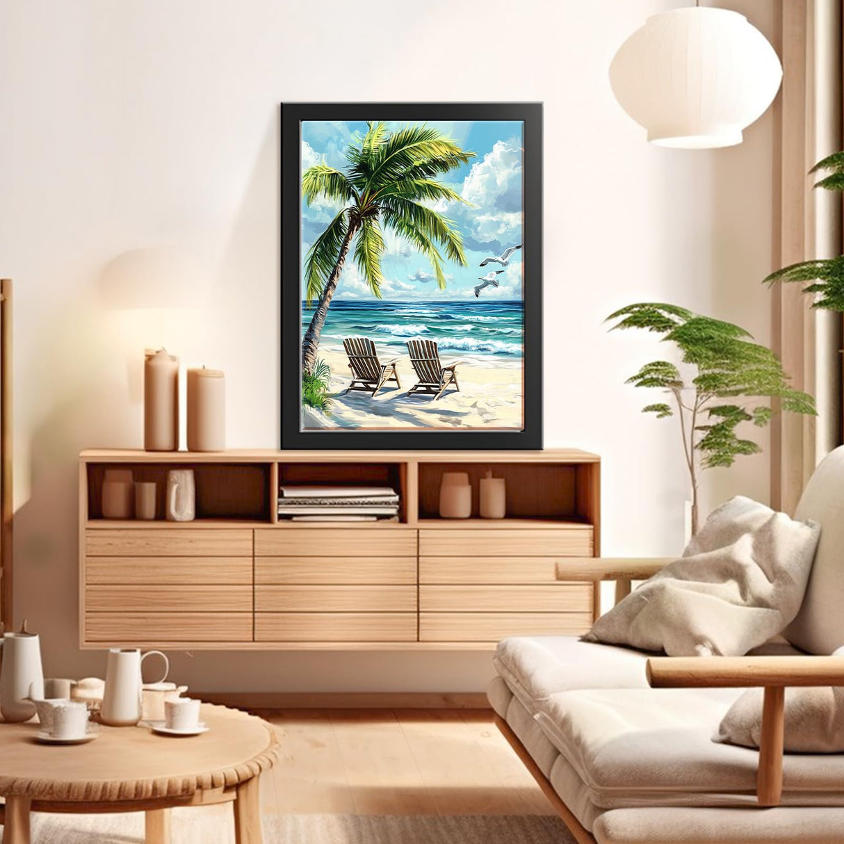 RICUVED Beach Diamond Art Kits for Adults, 5D Sea Diamond Painting Summer Kits for Beginners, Full Drill Diamond Art Coconut Tree Diamond Gem Arts Craft for Home Wall Decor 12x16Inch RICUVED