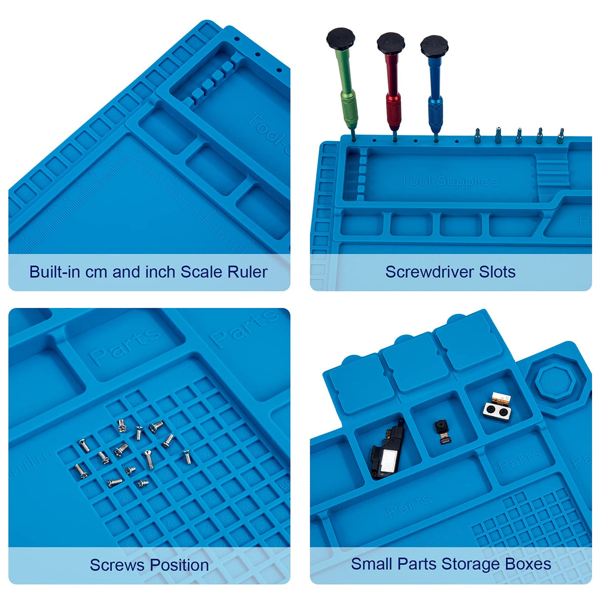 Premium Heat Resistant 932°F Blue Magnetic Repair Work Mat Large Silicone Soldering Mat for Soldering, Electronics, Computer Cellphone Repair, BGA Soldering Gun Iron Workbench Protection HPFIX