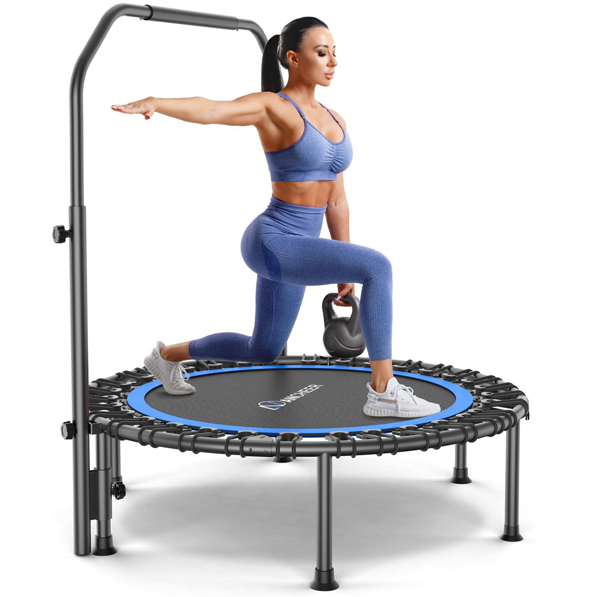 ANCHEER 40" Foldable Rebounder Trampoline for Adults/Kids with Resistance Bands and Bungees, Fitness Home, Indoor & Outdoor Mini Trampoline with Bar and Safety Padding - Max Load 330lbs (Blue) ANCHEER