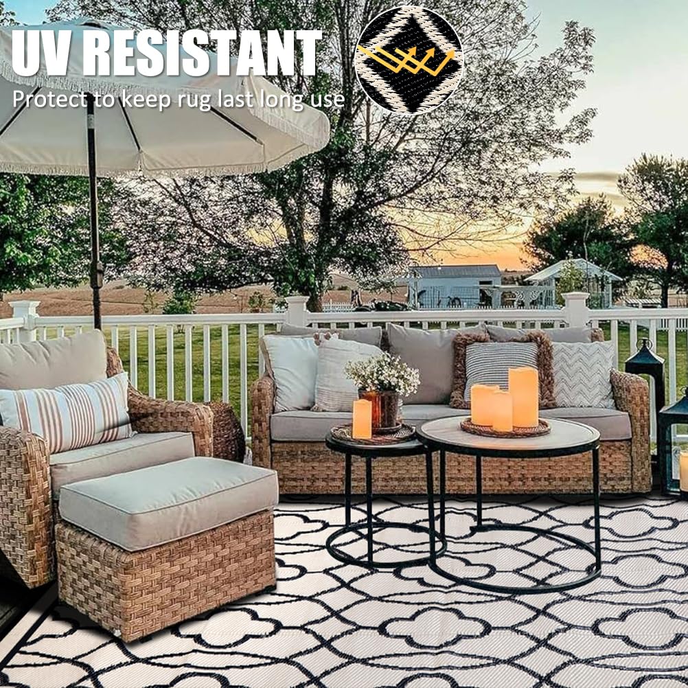 Pendolr Outdoor Rug Waterproof 8x10 ft Outdoor Carpet Patio Rug Mat Reversible RV Camping Rug Plastic Straw Rug Outside Outdoor Area Rug for Patio Deck Balcony Backyard Picnic Beach Pendolr