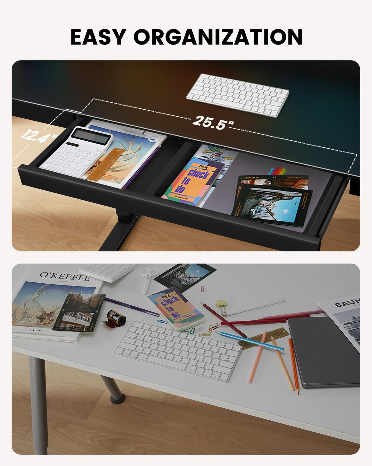 ErGear Standing Desk with Drawer, Glass Top One Piece, 48x24 inch Height Adjustable Desk, Electric Standing Desk with Charging Ports, Sit Stand Up Desk for Home Office(Black Glass Top) ErGear