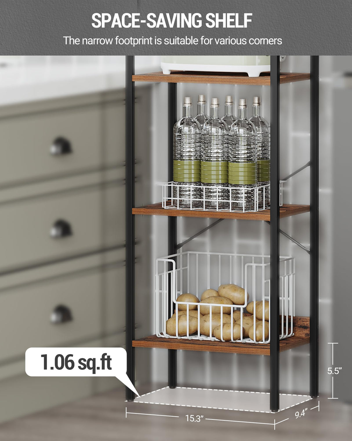 Hzuaneri Bookshelf, Book Shelf, Industrial Bookcase with 2 Hooks, Coner Shelf Storage Organizer for Home Office, Living Room, Bedroom, Kitchen, 5-Tier Rustic Brown BC10501B Hzuaneri