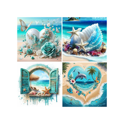 5D Diamond Painting for Adults Beginners, 4 Pack Beach Diamond Art Kits, Summer Ocean Vacation DIY Full Round Drill Diamond Dot Gem Art Kits for Adults, Home Wall Decor 11.8x11.8 Inch