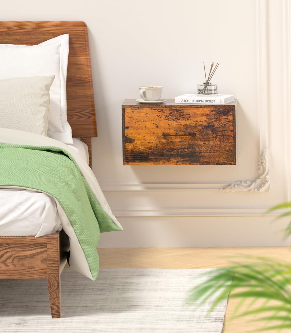 Adowes Floating Nightstand Shelf with Drawer, Wall Mounted Nightstand, Floating Drawer for Wall, Small Nightstand with Drawer, Floating Bedside Shelf for Bedroom, Rustic Brown Adowes