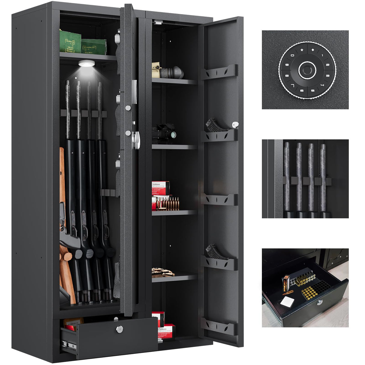 15-20 Gun Safe,Large Gun Safes for Home Rifle and Pistols,Rifle Safe,Gun Cabinets for Rifles and Shotguns,Gun Cabinet,Gun Safes & Cabinets with Drawer,3 Gun Mount,Handgun Pockets (1500AB-GUN SAFE) KAER