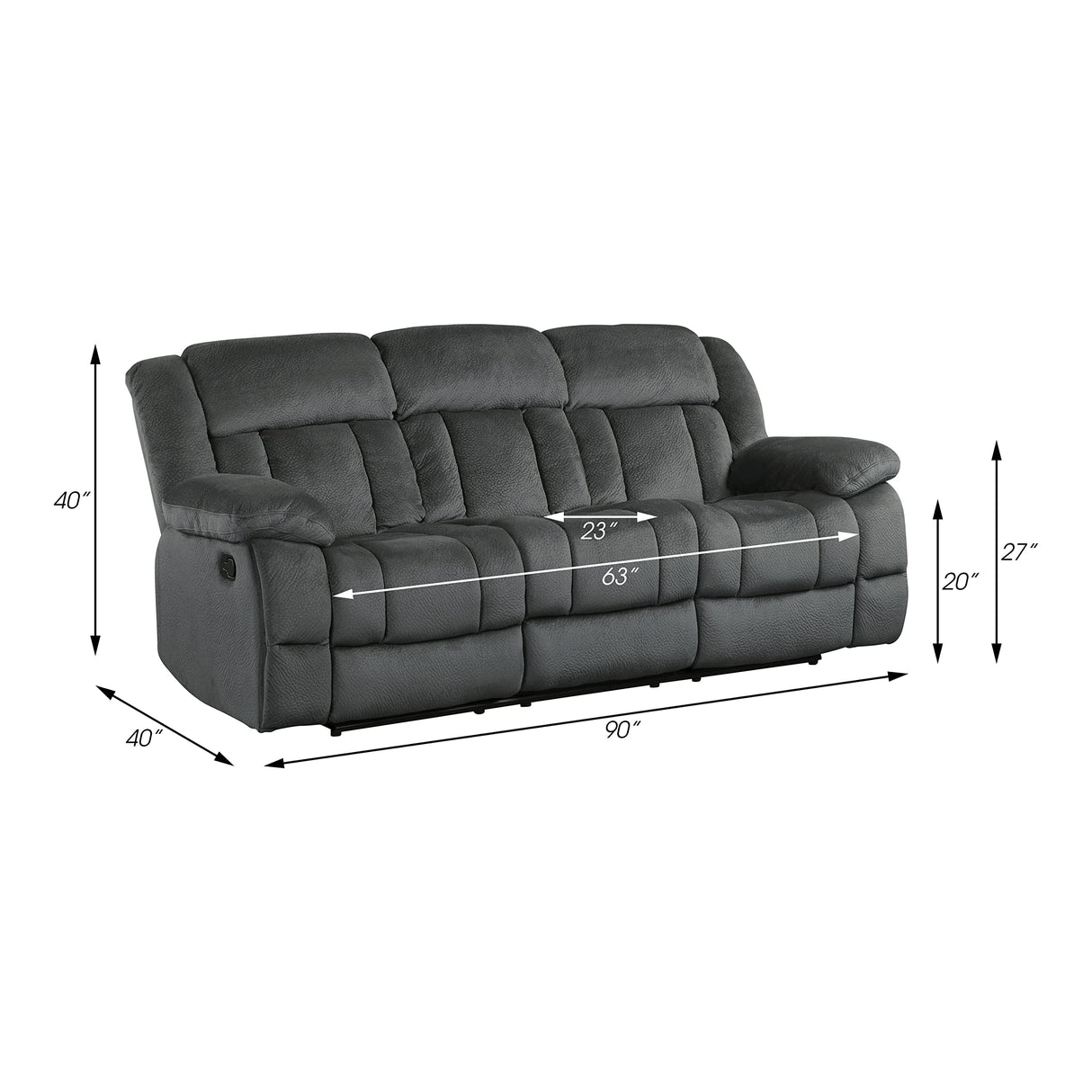 Lexicon Home Theater Seating, Wall Hugger Manual Reclining Sofa, 3-Seat Dual Recliner Sofa for Living Room, 90" W Sofa, Charcoal Lexicon