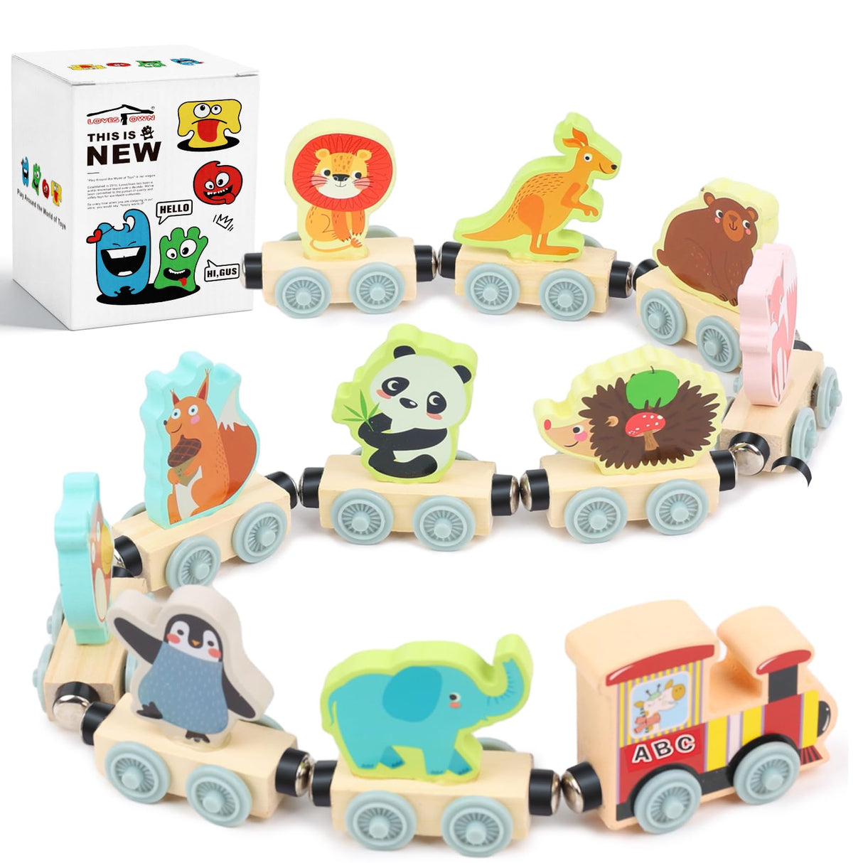 LovesTown 11PCS Magnetic Wooden Animals Train Set, Montessori Toys for Toddlers Toys for Preschool Learning Activities Birthday Kids Boys Girls LovesTown