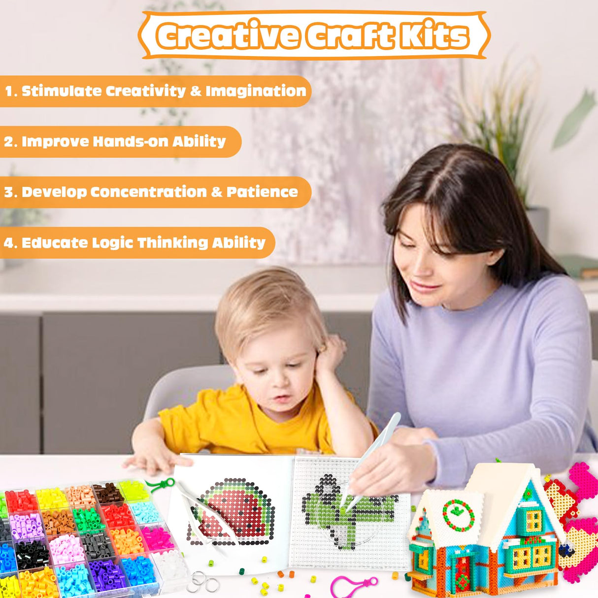 Fuse Beads Kit - 72 Colors 5mm Fuse Beads Set with Pegboards, Ironing Papers and Accessories, Fuse Beads 3 Boxes, DIY Craft Kits for Kids, Arts and Crafts Gifts for Girls & Boys Christmas Birthday AJAZPER