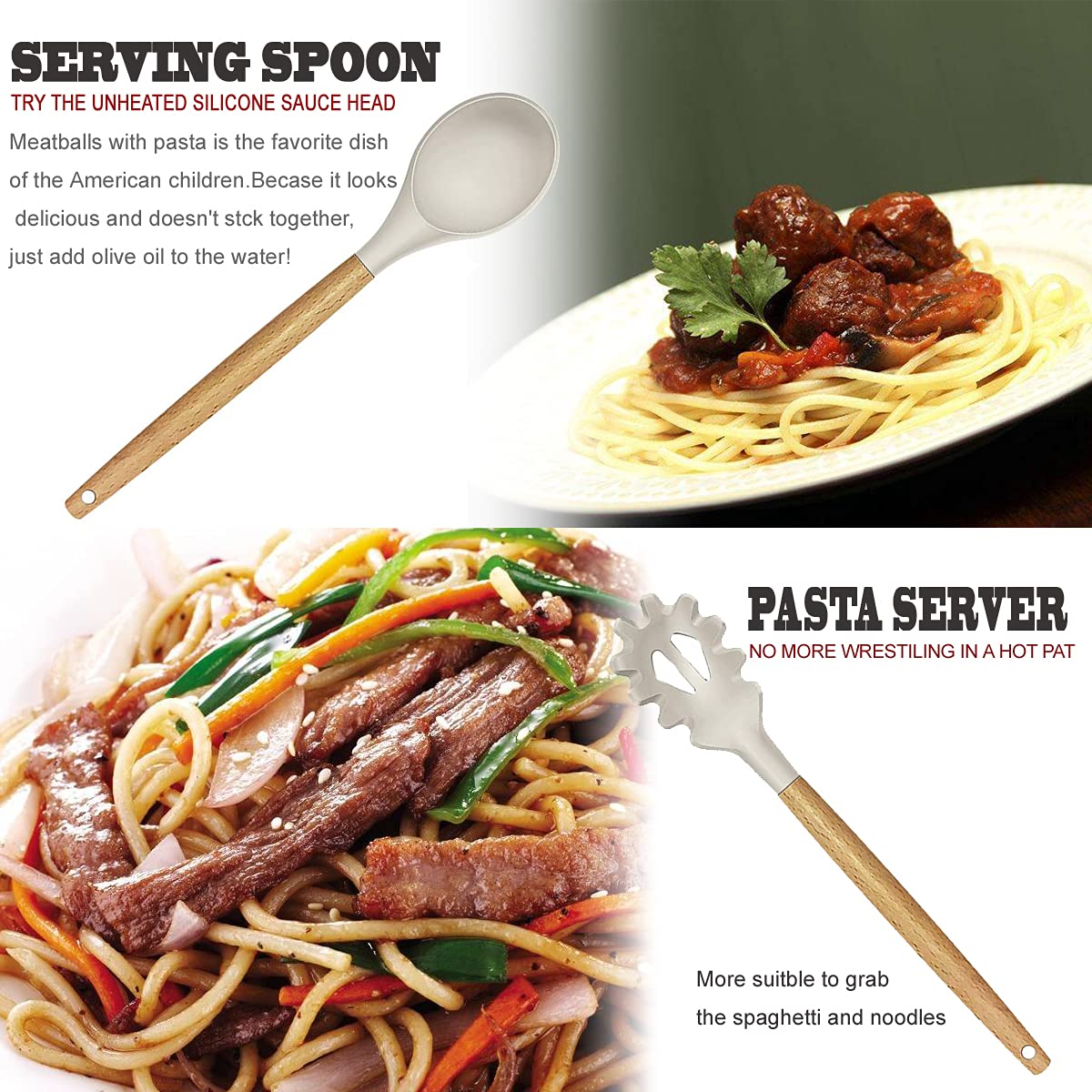 Kitchen Utensils Set- 35 PCs Cooking Utensils with Grater,Tongs, Spoon Spatula &Turner Made of Heat Resistant Food Grade Silicone and Wooden Handles Kitchen Gadgets Tools Set for Nonstick Cookware BESTZMWK