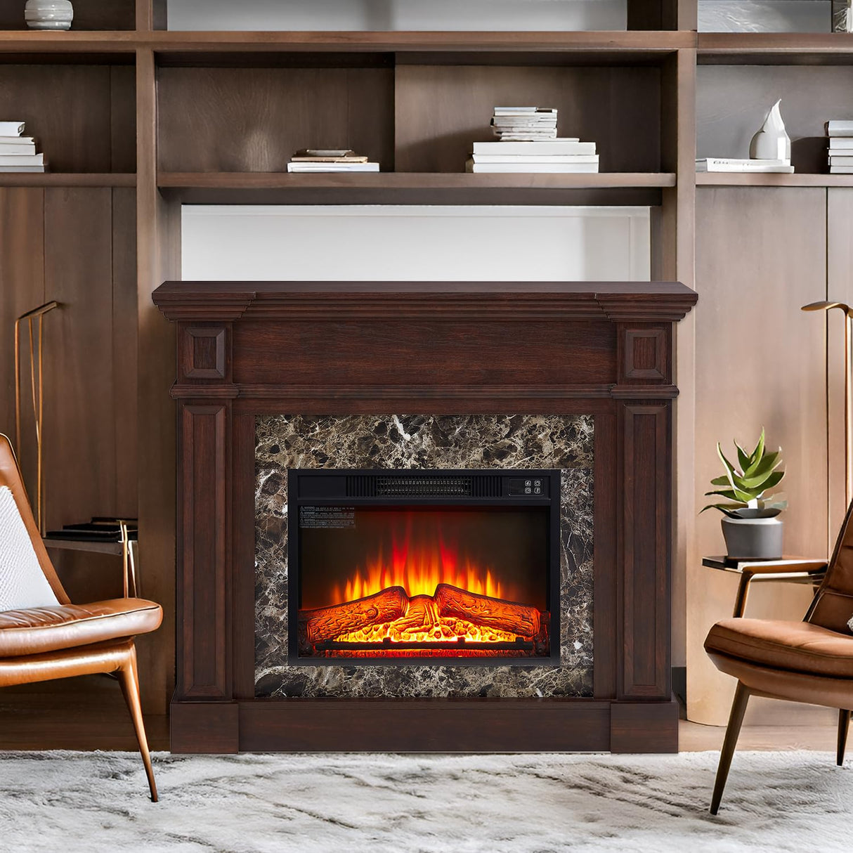 46" Large Electric Fireplace with Mantel, 40" H Tall Fireplace TV Stand, Freestanding Electric Fireplace Heater with Adjustable Flame, Remote Control Fire Place Mantel for Living Room (Walnut) PUTESTEVE