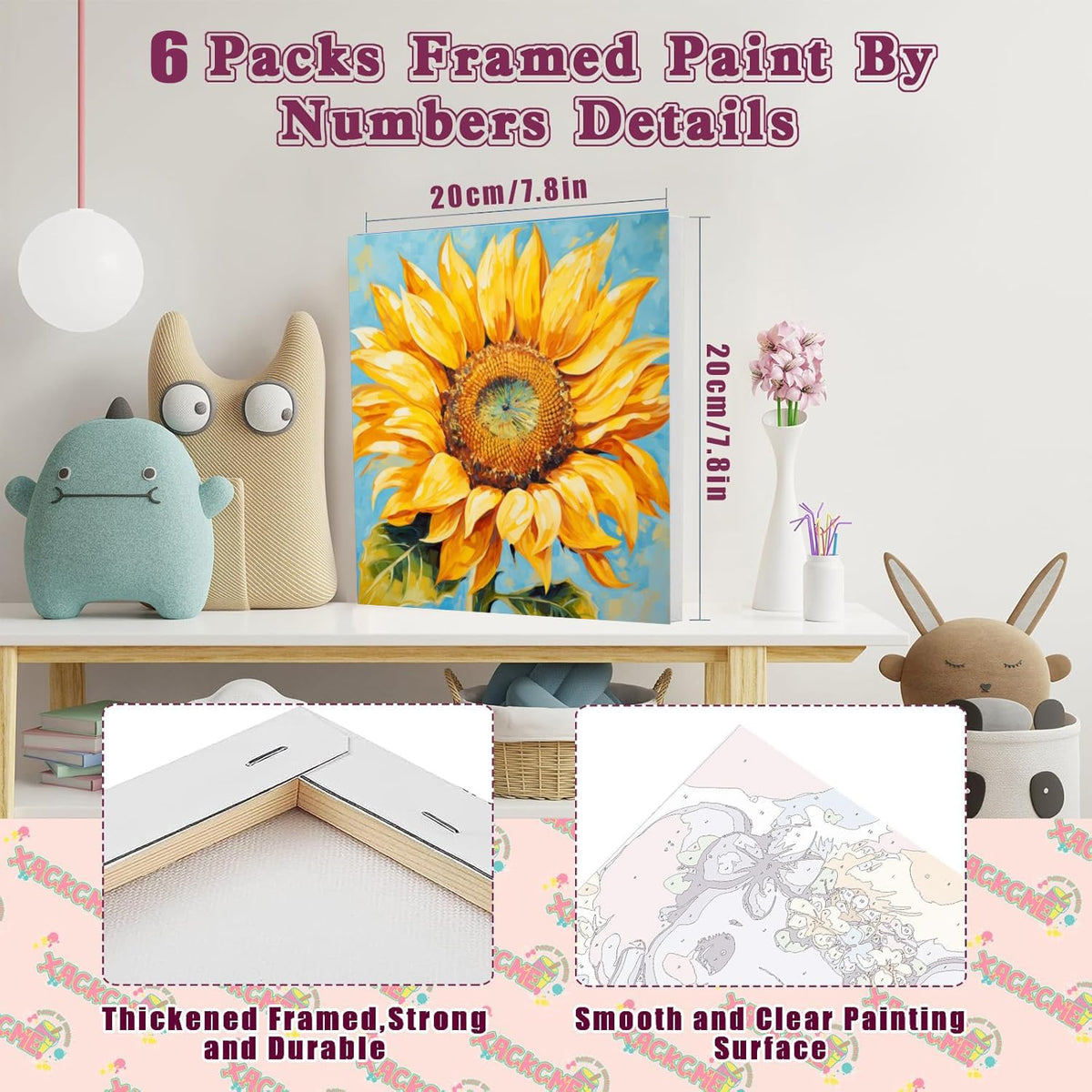 6 Pack Paint by Numbers Kit for Adults/Kids, Easy Framed Adults Paint by Numbers Kits, DIY Simple Flowers Acrylic Oil Painting Number Kits for Home Wall Decor (8 x 8 Inch) SYDYLH