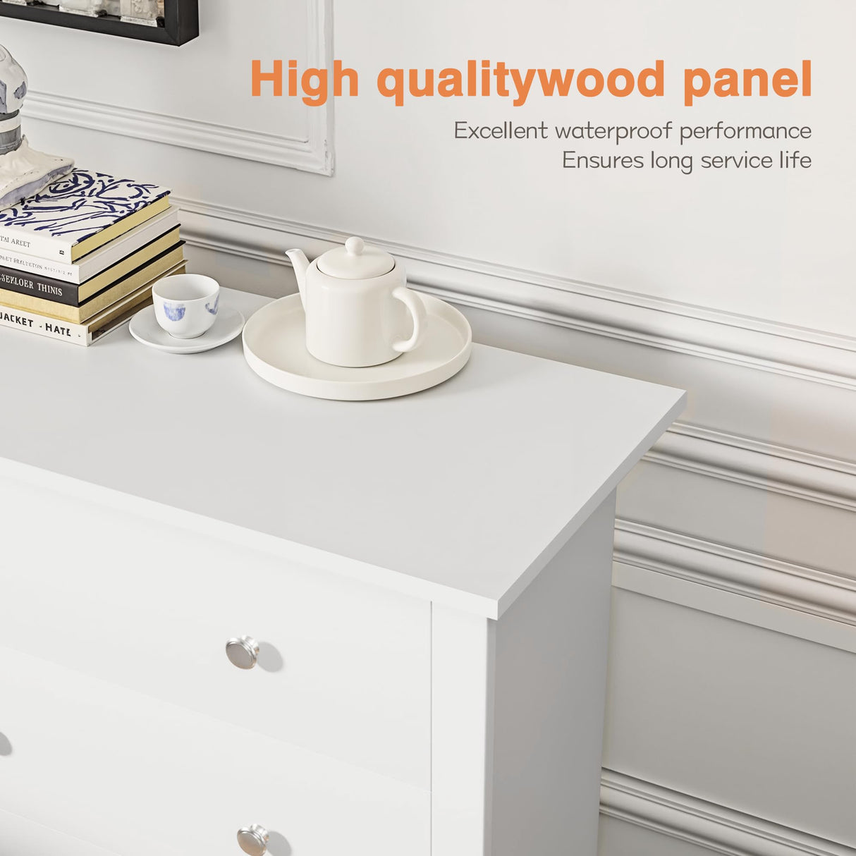 Furniwell 6 Drawer Dresser for Bedroom, Wood Dresser Wide Storage Organizer for Living Room Hallway Closets (White) Furniwell