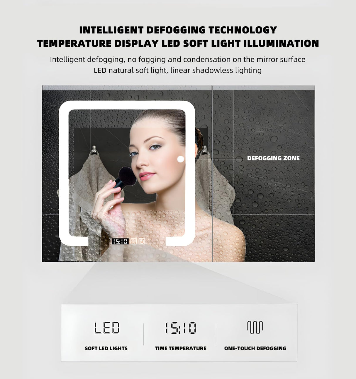 Double Sink Bathroom Vanity, Floating Bathroom Vanity with LED Smart Defogging Mirror and One-Piece Sink, Modern Bathroom Vanities with Open Floating Shelf, Rock Countertop & Faucet (Black,72") LUTHXAY