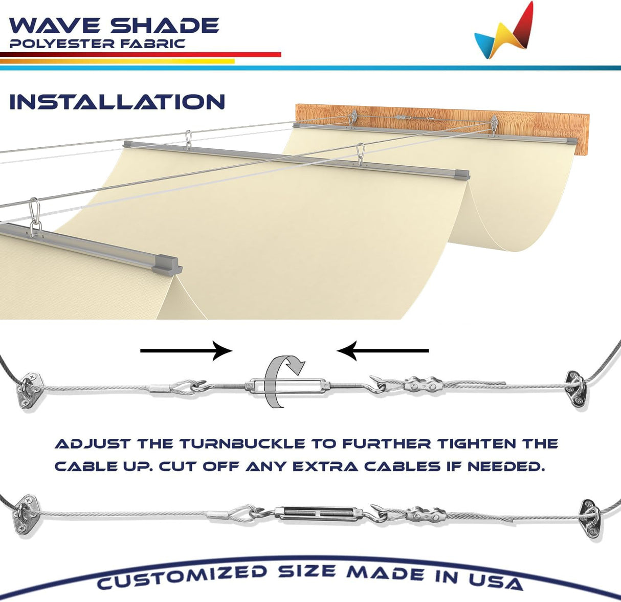 Windscreen4less 4' x 16' Waterproof Retractable Sun Shade Canopy Cover Sliding Wave Shade Sail for Pergola Patio Deck Yard Gazebo Outdoor (Beige) Windscreen4less