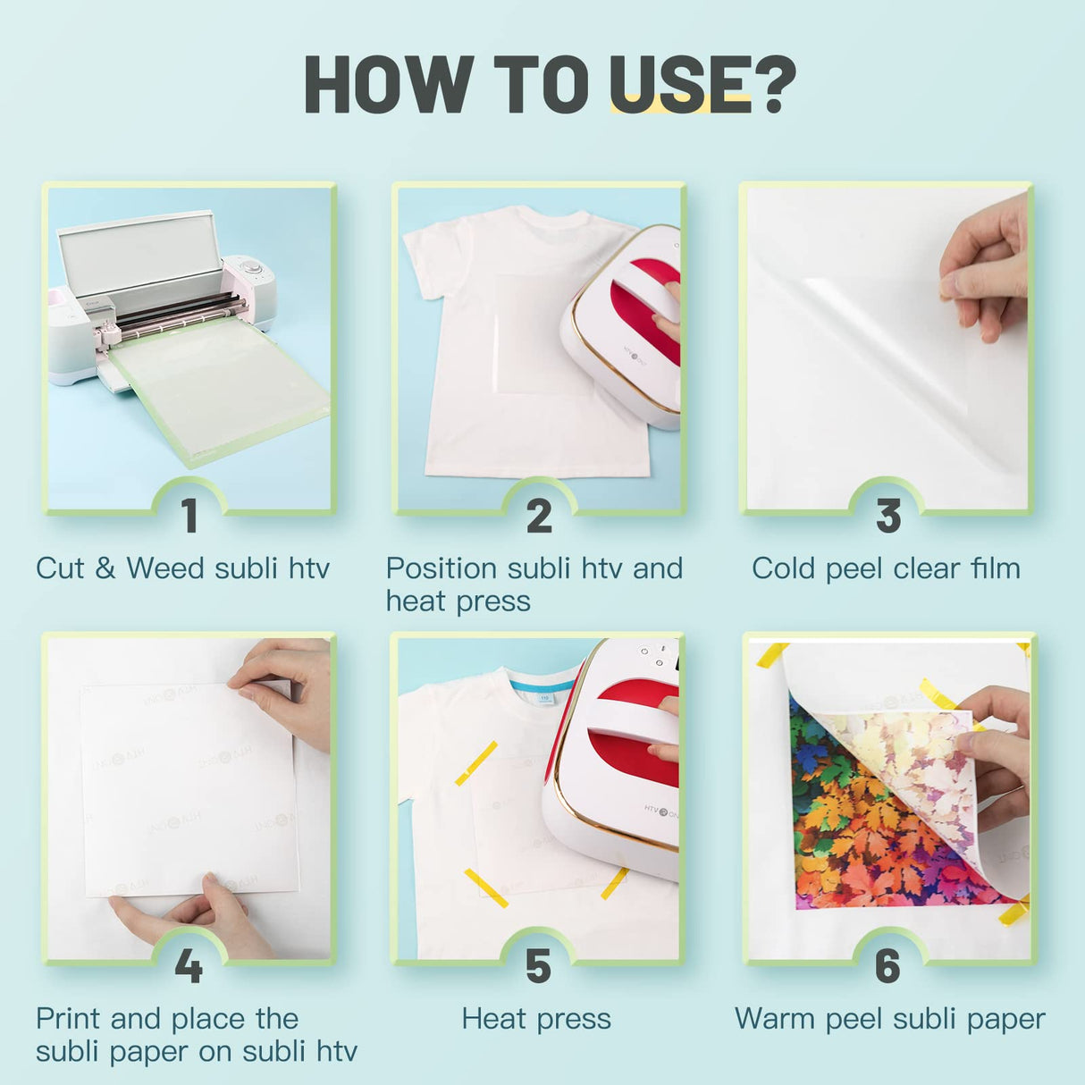 HTVRONT Sublimation Vinyl for Cotton Shirts - 10 Pack 12"x12" Matte Clear HTV Vinyl for Sublimation - Wash Durable Clear Dye Sub HTV HTVRONT