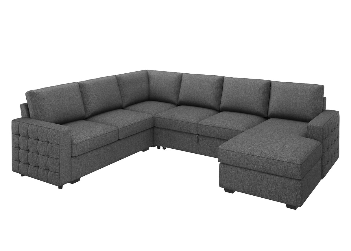 HONBAY Sectional Sleeper Sofa with Pull Out Bed U-Shape Sectional Couch Sleeper Bed with Storage Chaise 6 Seater Sleeper Sectional Sofa Bed, Light Grey HONBAY