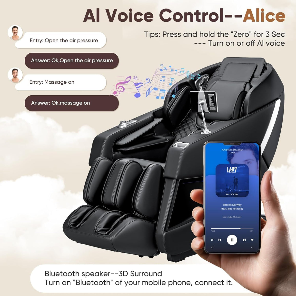 Homall 2025 Zero Gravity Full Body Massage Chair with SL-Track, Heating & AI Voice Control Shiatsu, Kneading, Tapping 8 Auto Programs 32 Airbags (Black) Homall