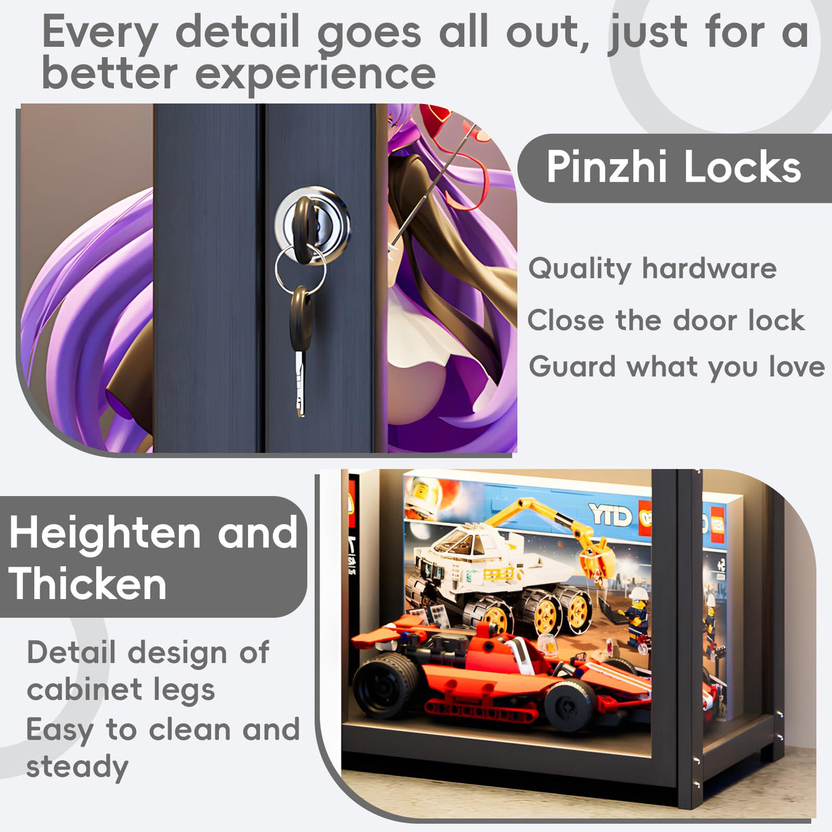 Curio Display Cabinet with Acrylic Doors, 5-Tier Bamboo Display Cases for Figurine, Curio Cabinet Toy Organizers Rack & Display Shelf for Home Office, Playroom, Living Room,Bedroom, 65in Generic