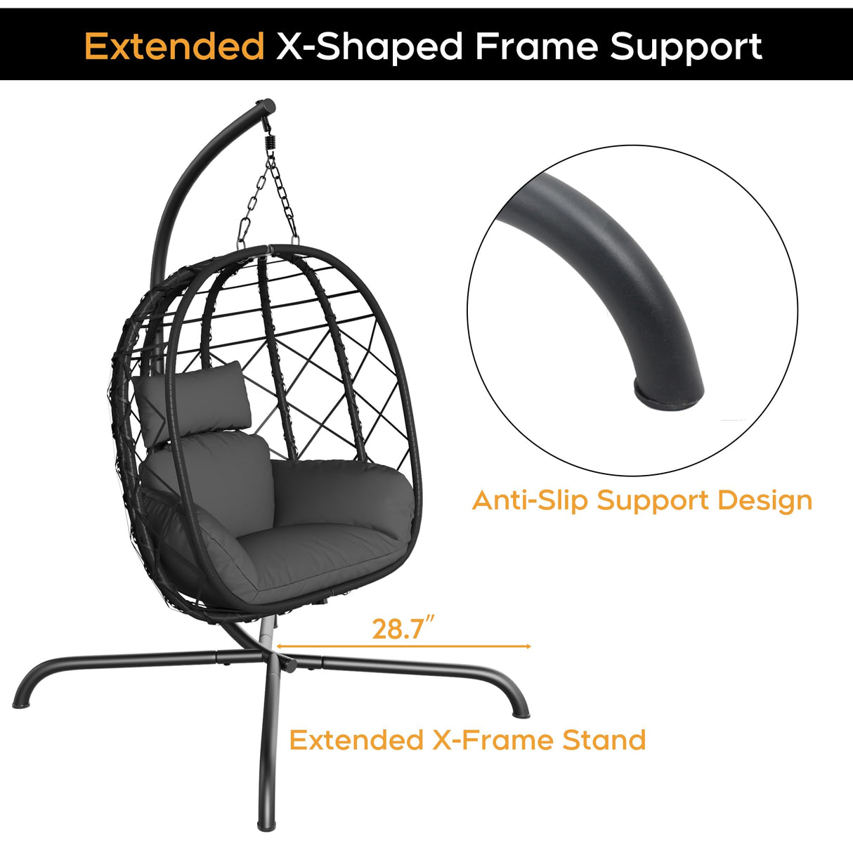 TerraVoy Hanging Egg Chair with Stand, Outdoor Swing Egg Chair, 350 LBS Capacity All-Weather PE Wicker Swing Chair with Waterproof Cushions TerraVoy