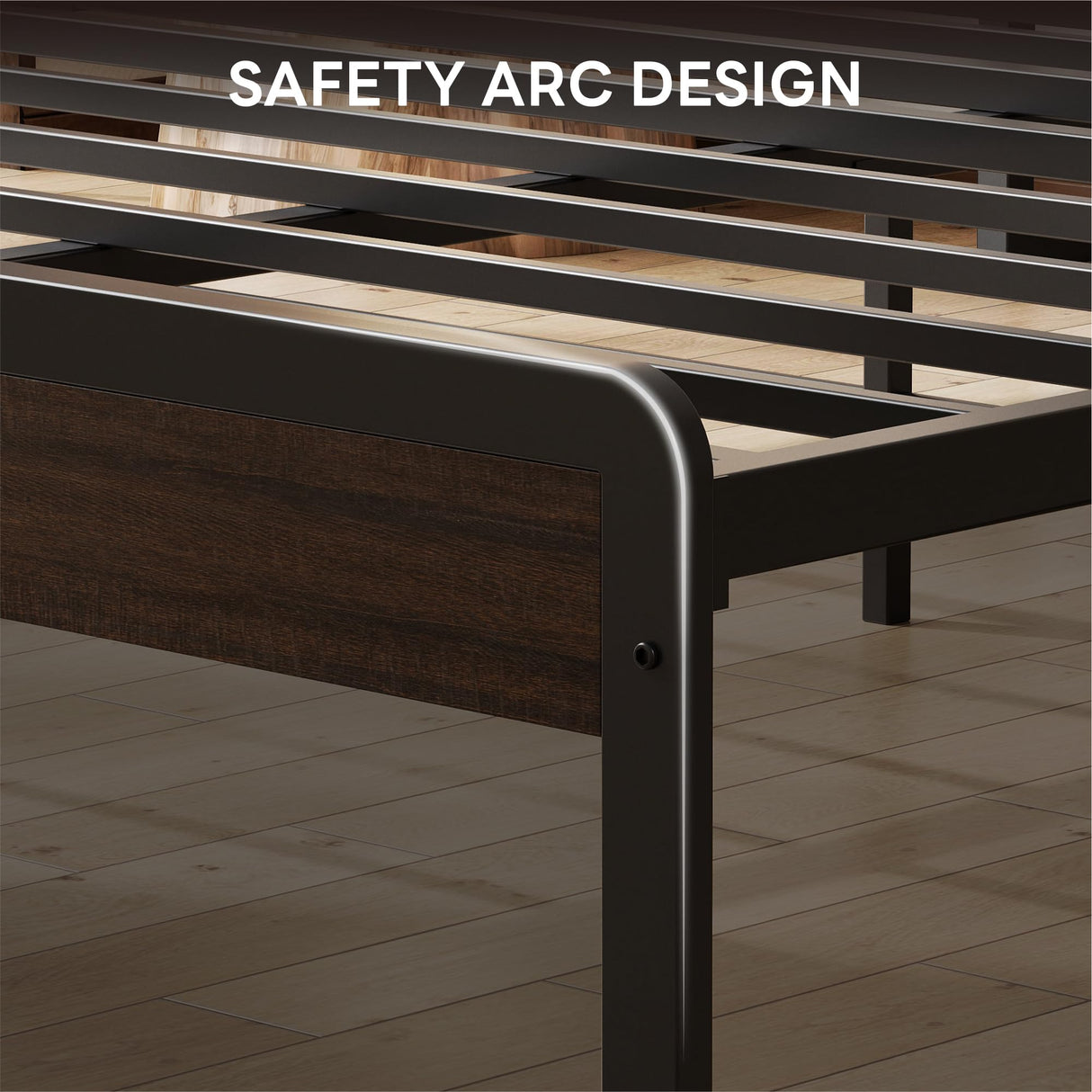 LIKIMIO King Bed Frame with Headboard, Dark Wood Camas King with Strong Supports, Sturdy, Noise-Free, No Box Spring Needed, Dark Brown LIKIMIO