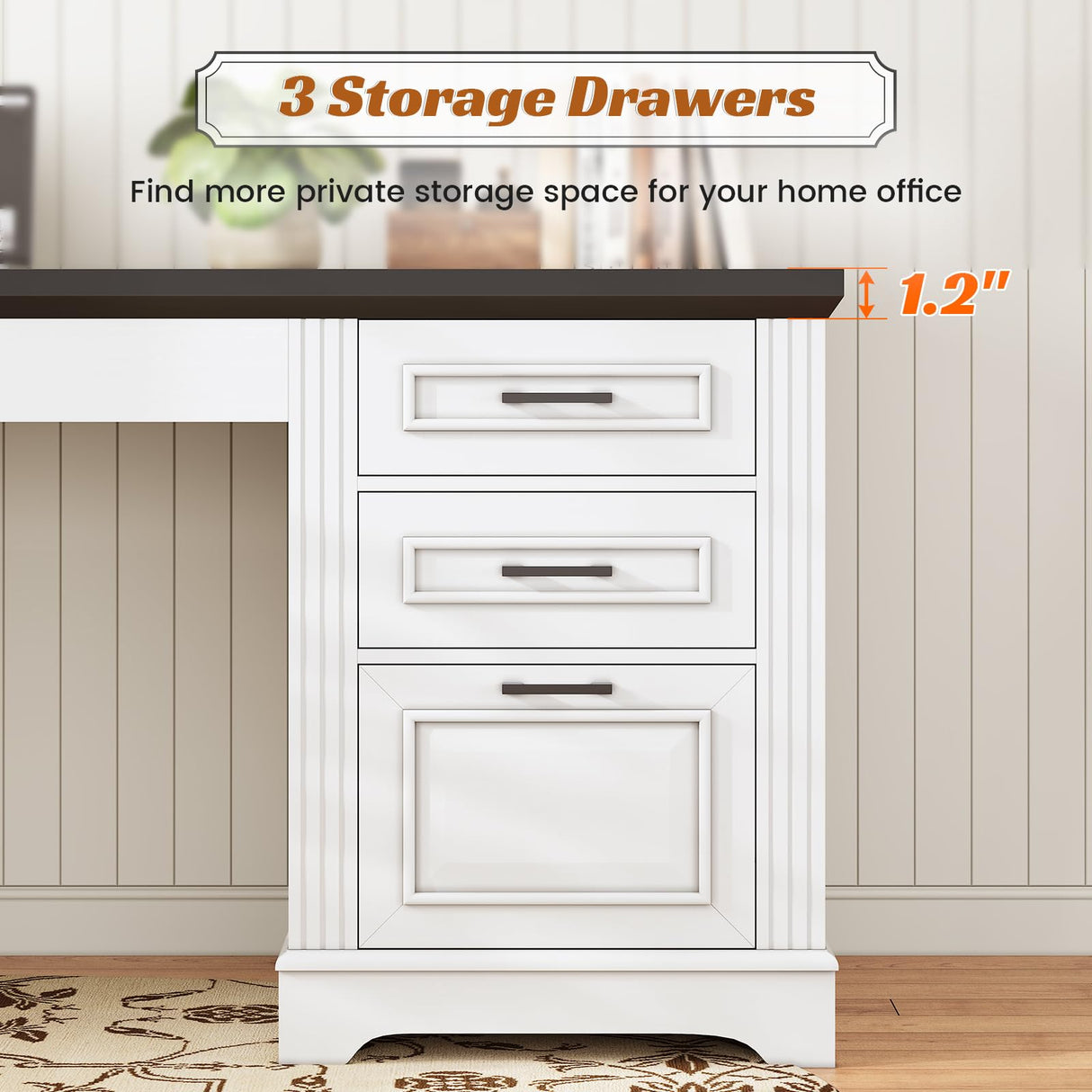 SEDETA Office Desk with 3 Drawers, 55" Executive Computer Desk with Storage Drawers, Farmhouse Desk with Power Outlet for Home Office, White SEDETA