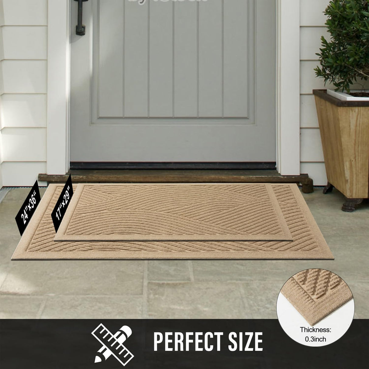 HIYARD Sturdy Front Door Mat, Absorbent Muddy Dirt Resist Welcome Door Mats Outdoor Indoor, Stain and Fade Resistant, Non-Slip Backing Entry Mat Low Profile Doormat for Entryway, 29×17, Beige HIYARD