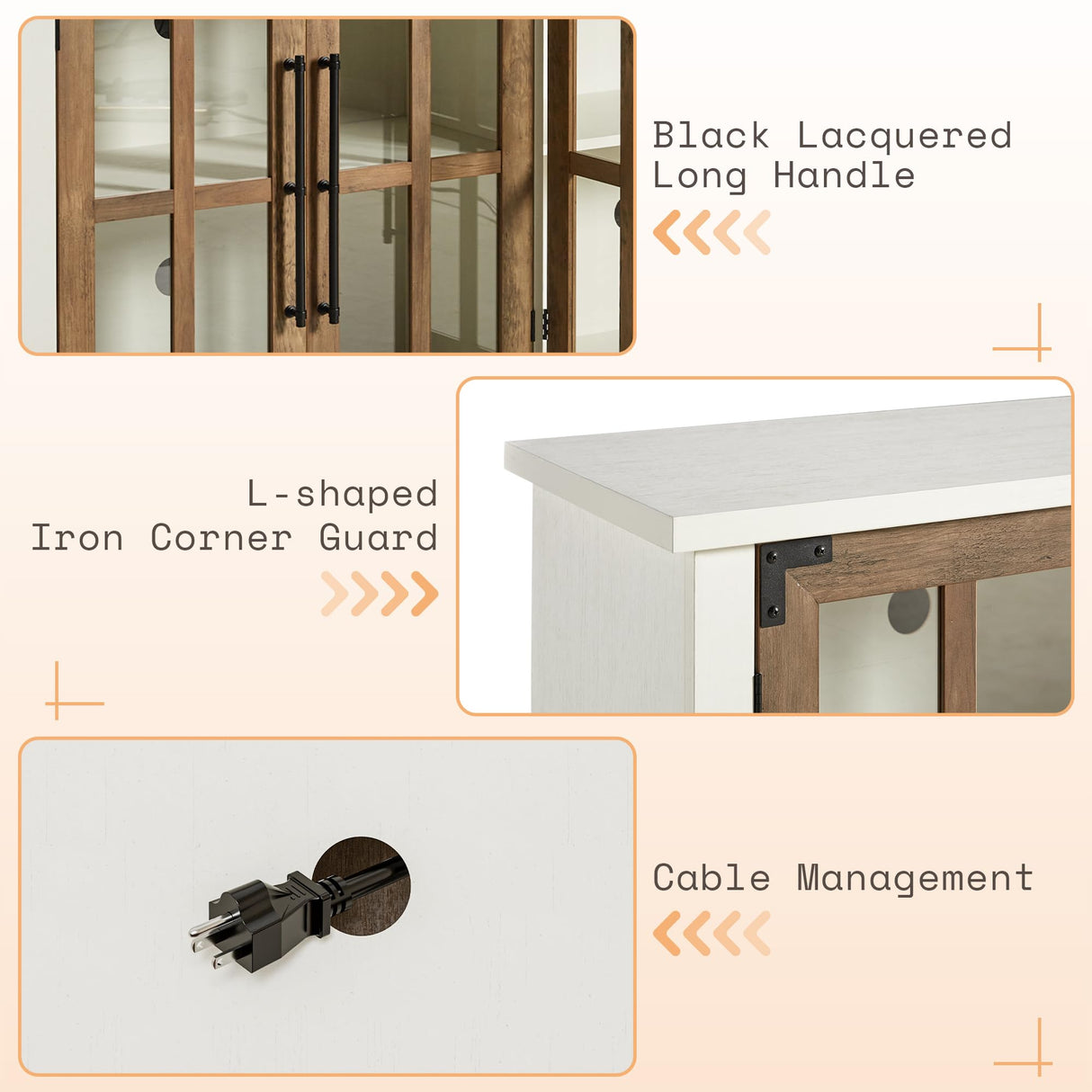 AMERLIFE 63" Buffet Sideboard Cabinet with Storage, Modern Farmhouse Cabinet with 4 Glass Doors & Adjustable Shelf, Wood Buffet Table Cabinet for Kitchen Dining Room Living Room, White AMERLIFE