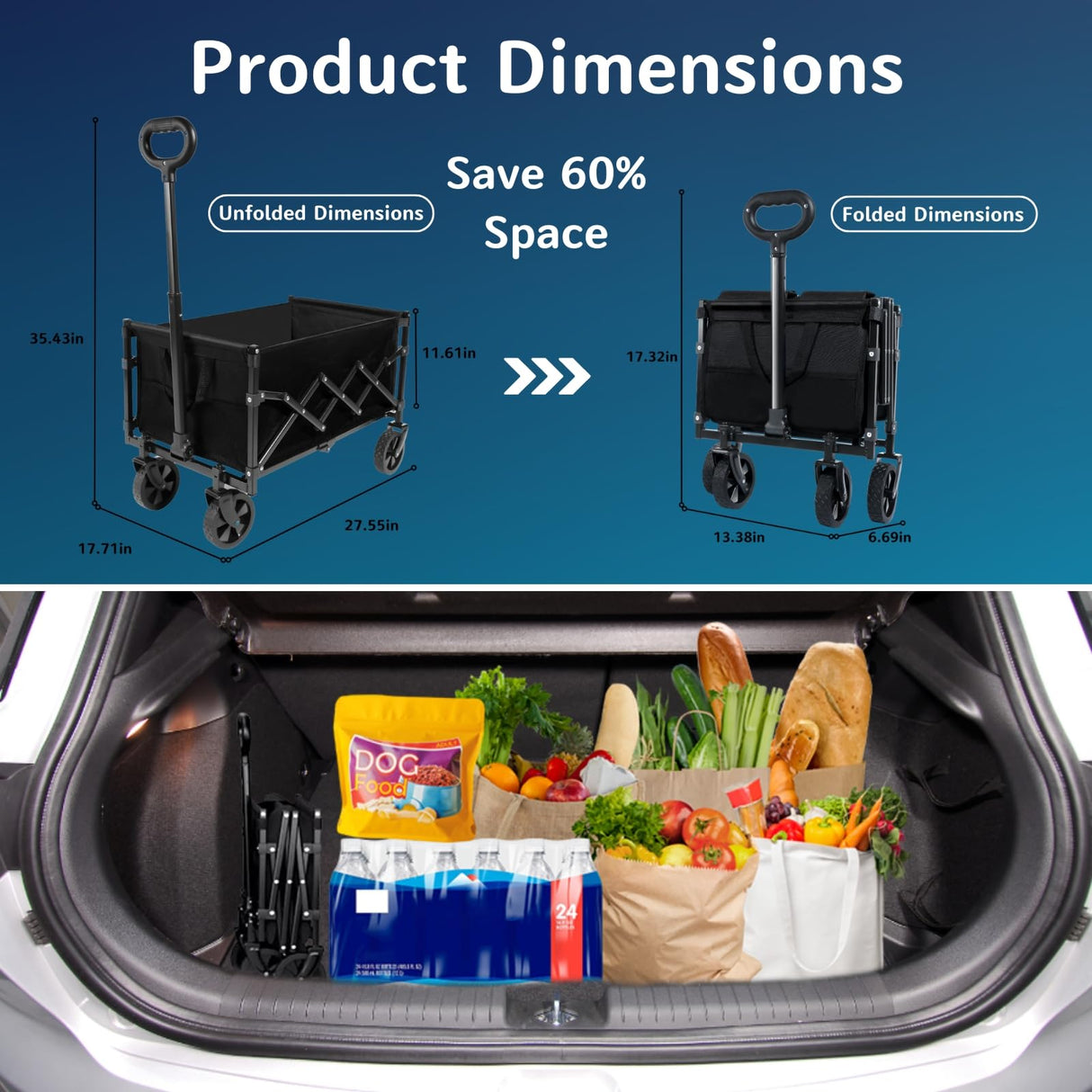 RoveStep Collapsible Folding Wagon - Heavy Duty Utility Cart, Large Capacity, Compact Fold, All-Terrain Wheels, 380 lbs Load for Camping, Garden, Beach, Outdoor Sports, Shopping, Picnic, Easy Storage RoveStep