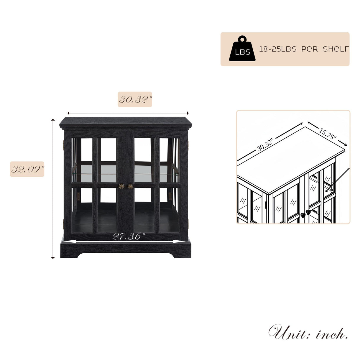 CKEASEAN 32" H LED Accent Curio Cabinet with 7 Color Lights for Collectibles, Modern Storage Cabinet with Tempered Glass Doors, Sideboard Buffet Case with Smartphone-Controlled Lights (Black) CKEASEAN