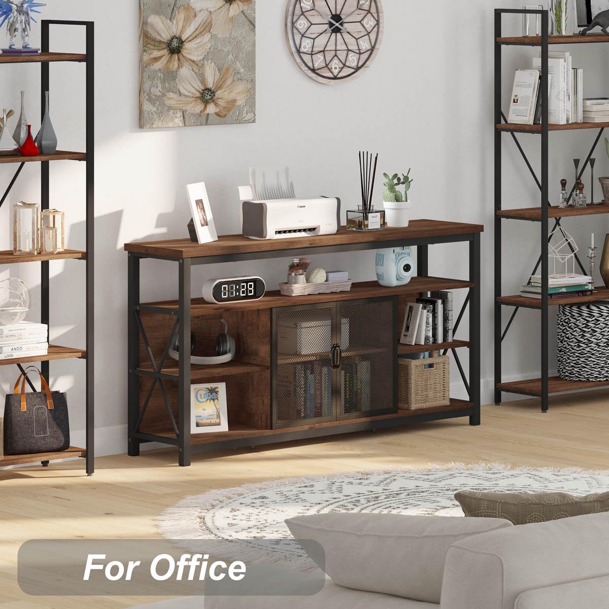 BON AUGURE Tall TV Stand for TVs up to 65 Inch, Industrial Wood Entertainment Center with Storage Cabinet, Farmhouse TV Console for Living Room and Bedroom (32 Inch High, Rustic Oak) BON AUGURE