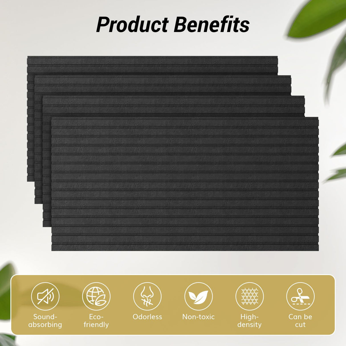 TONOR 4-Pack Bilayer Acoustic Panels Large Self-adhesive, 48” * 24” * 0.72” Adhesive Wall Panel, Large Soundproof Tiles for Echo Absorbtion, Acoustical Barrier of Polyester Fiber, Black TONOR