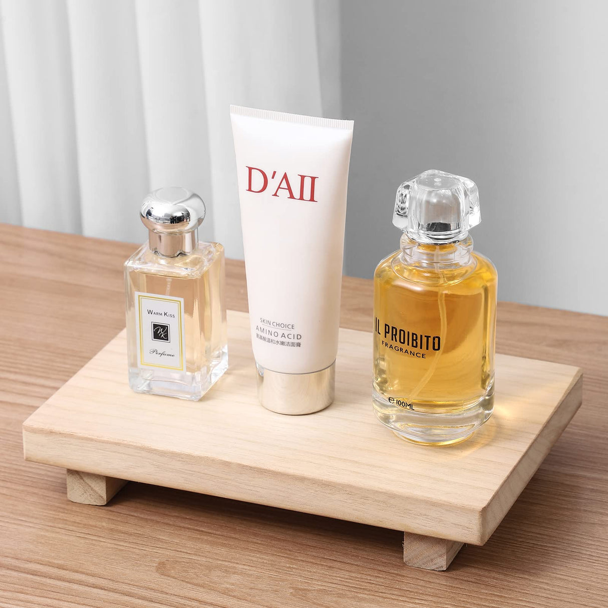 Small Wood Tray Pedestal Stand Farmhouse Bathroom Decor Decorative Wooden Riser Kitchen Soap Dish Holder for Vanity, Counter, Sink, 9" x 5.9" - Burlywood zoocatia