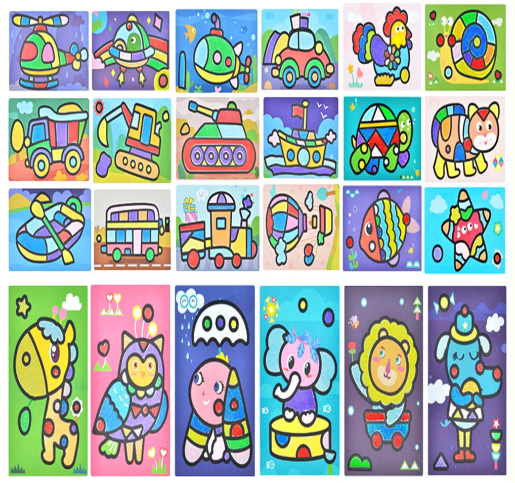 JKanruh 48 Pcs Art Kits,12 Color Sand Art Kits with 24 Sheets Sand Art Painting Cards,12 Sheets Magic Sticker Painting Set for Arts and Crafts,DIY Painting,Drawing JKanruh