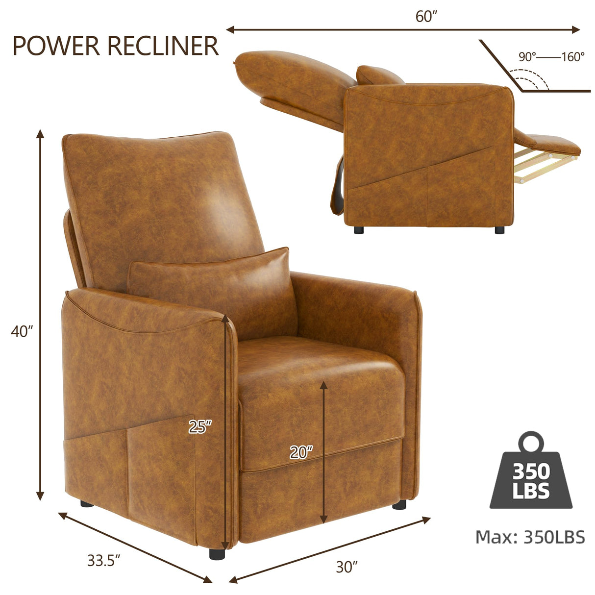 Power Recliner Chair for Adults, Modern Electric Reclining Sofa Chair with Lumbar Support for Living Room, Bedroom JFHID