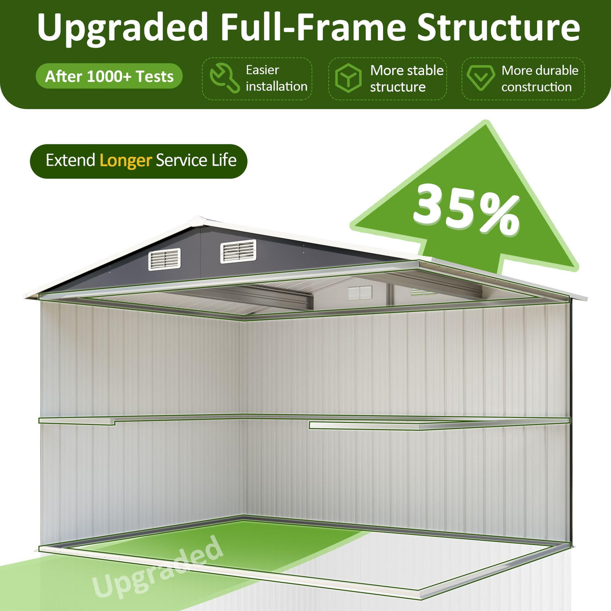 DAUSOLA 10x8 FT Outdoor Storage Shed, Metal Garden Tool Shed with Updated Frame Structure and Lockable Doors, Ideal for Backyard Garden Patio Lawn, Grey DAUSOLA
