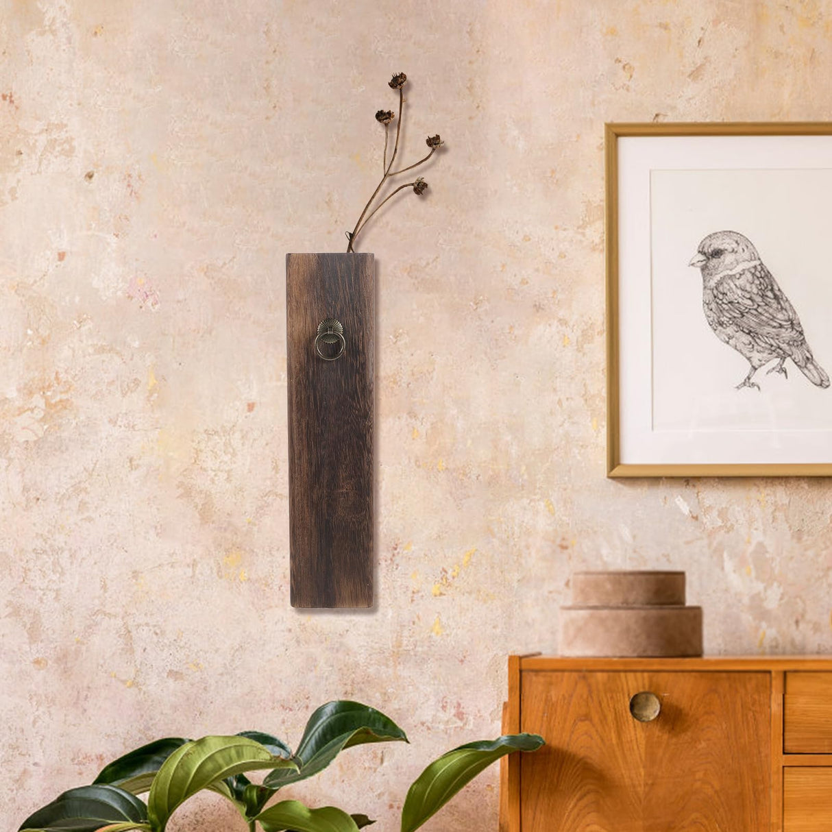 Angoily Wood Wall Decor, Wood Wall Planter Pocket, Wooden Hanging Planter Modern Farmhouse Bathroom Vase Dried Flowers and Artificial Greenery Indoor Plants Holder for Living Room Angoily