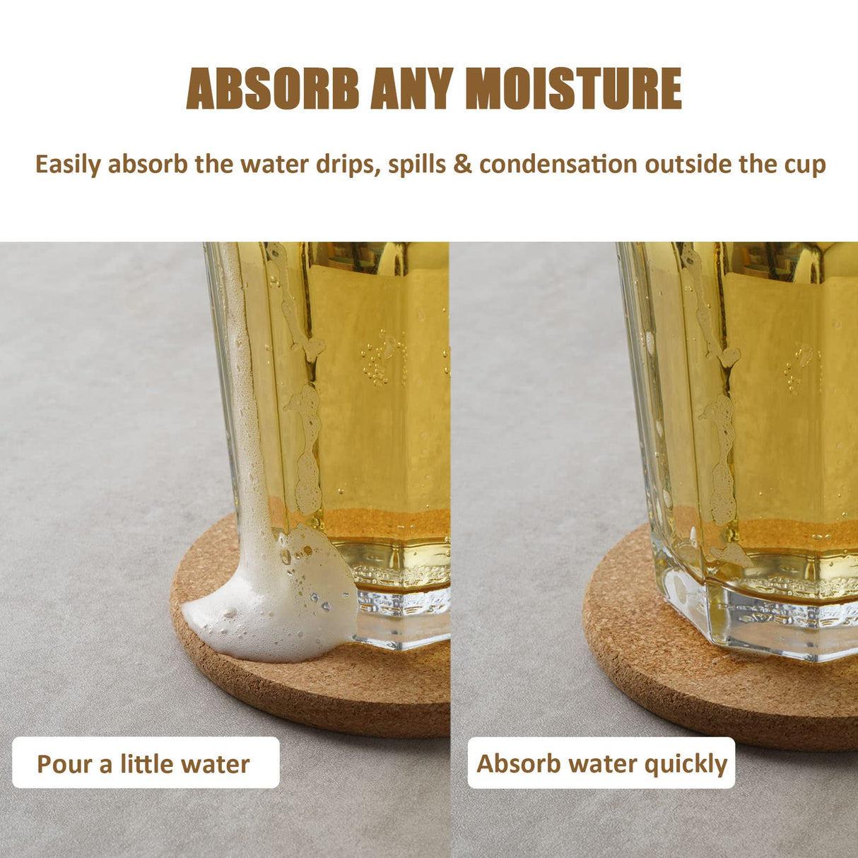 8 Pcs Drink Coasters with Holder, Thicker Cork Coasters for Drinks Absorbent for Coffee Table Wooden Coaster Set Tabletop Protection Cup Mat Bar Kitchen Living Room House Home Decor Housewarming Gift Adorever