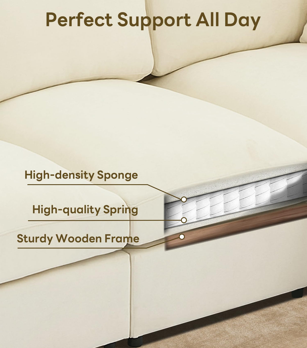 Tbfit 85" Convertible L Shaped Couch, Sectional Sofa for Living Room,Chenille Cloud Couch with Ottoman 4 Seat (Beige) Tbfit