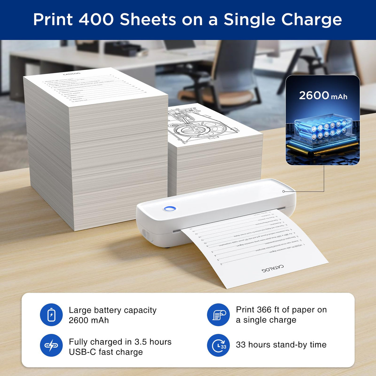 SUPVAN T200M Portable Printer Wireless for Travel, Bluetooth Inkless Printer with 300 DPI, Prints 400 Pages per Charge, Supports 8.5" X 11" US Letter, Compatible with iPhone, Android & Laptop SUPVAN