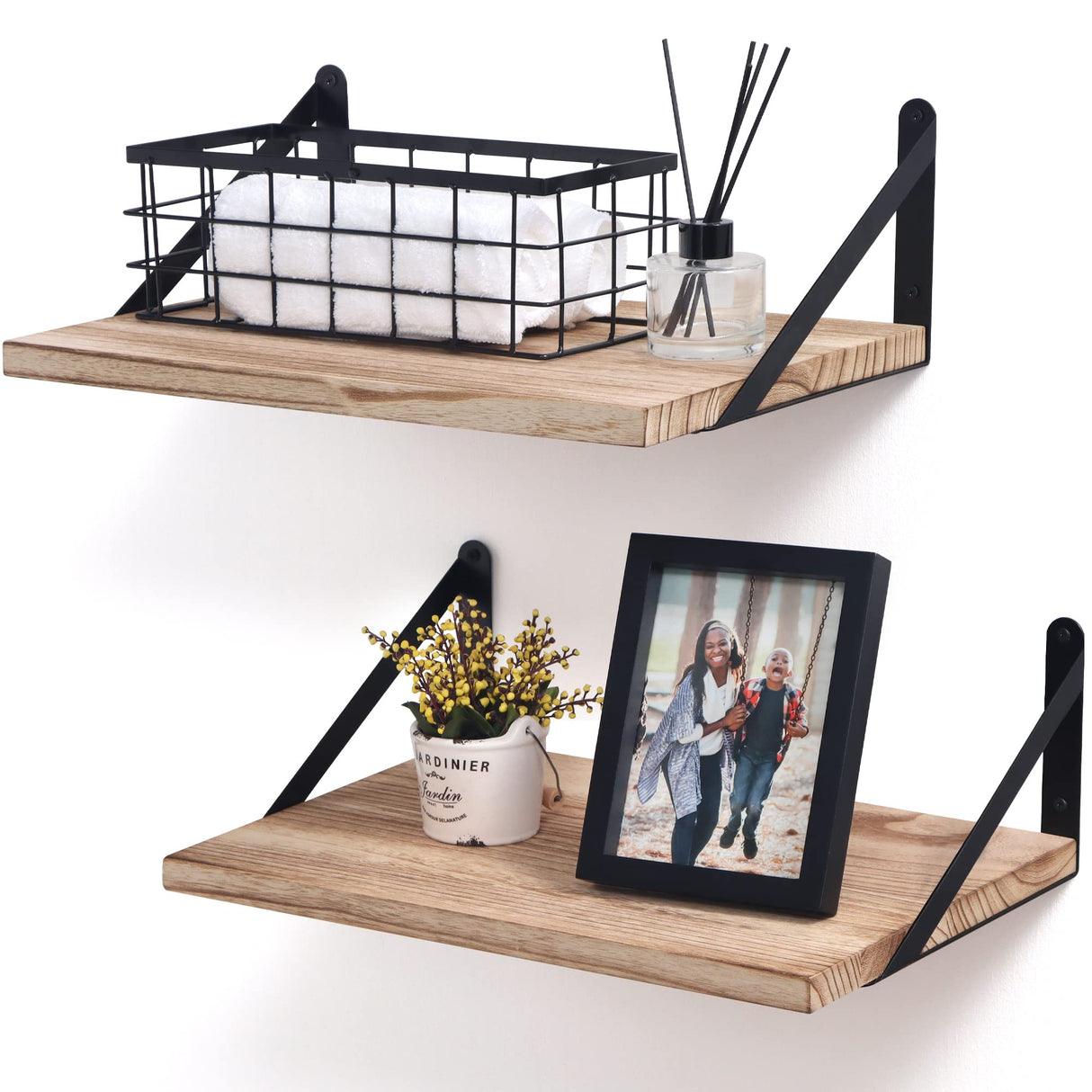 Floating Shelves for Wall, 12 Inch Deep Floating Shelves Set of 2, 16W x 12D Rustic Farmhouse Shelves Wide Display Ledges for Living Room Kitchen Bathroom Bedroom - Carbonized Black Marsmiles