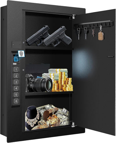 Wall Safe, Hidden Fingerprint Security wall Safe, In Wall Safe Between Studs, Upgraded Biometric/Keypad/Key Access, Secure Handgun, Documents, Jewelry, Valuables (Biometric Fingerprint)
