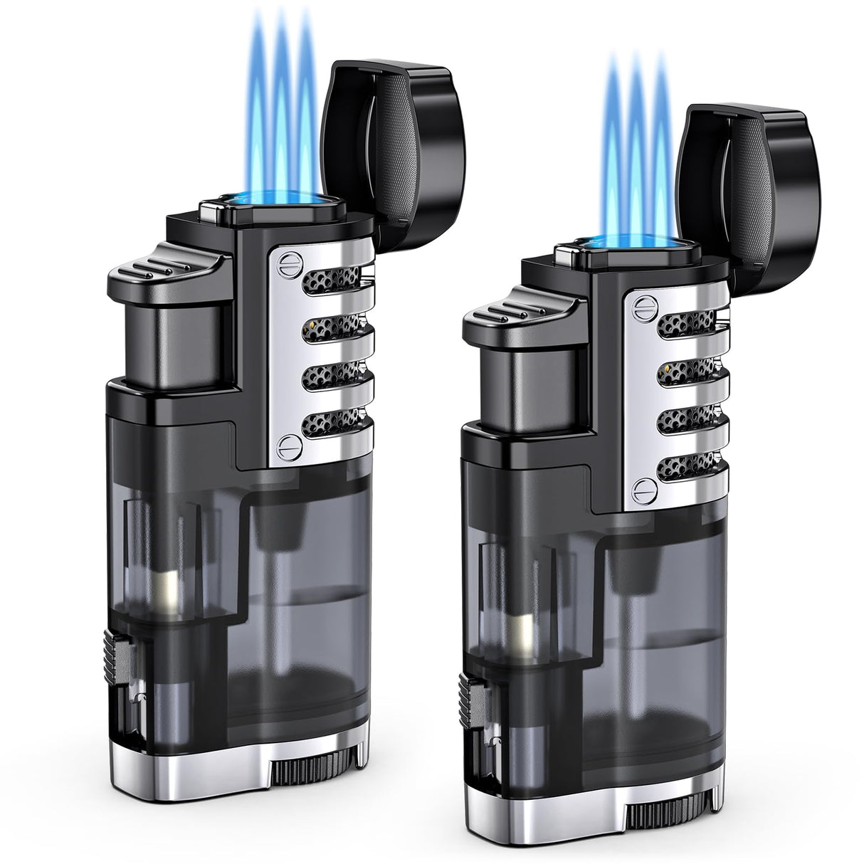 Torch Lighter Butane Refillable Triple Jet Flame Torch Lighters, Windproof Adjustable Flame Butane Torch Lighter with Punch 2 Pack (Without Fuel) TOPKAY