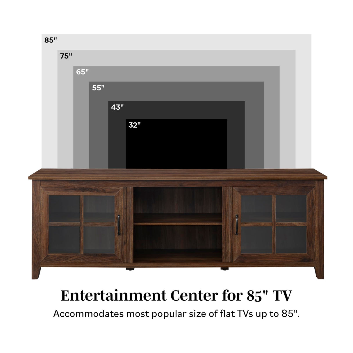 Walker Edison Portsmouth Classic 2 Glass Door TV Stand for TVs up to 80 Inches, 70 Inch, Dark Walnut Walker Edison