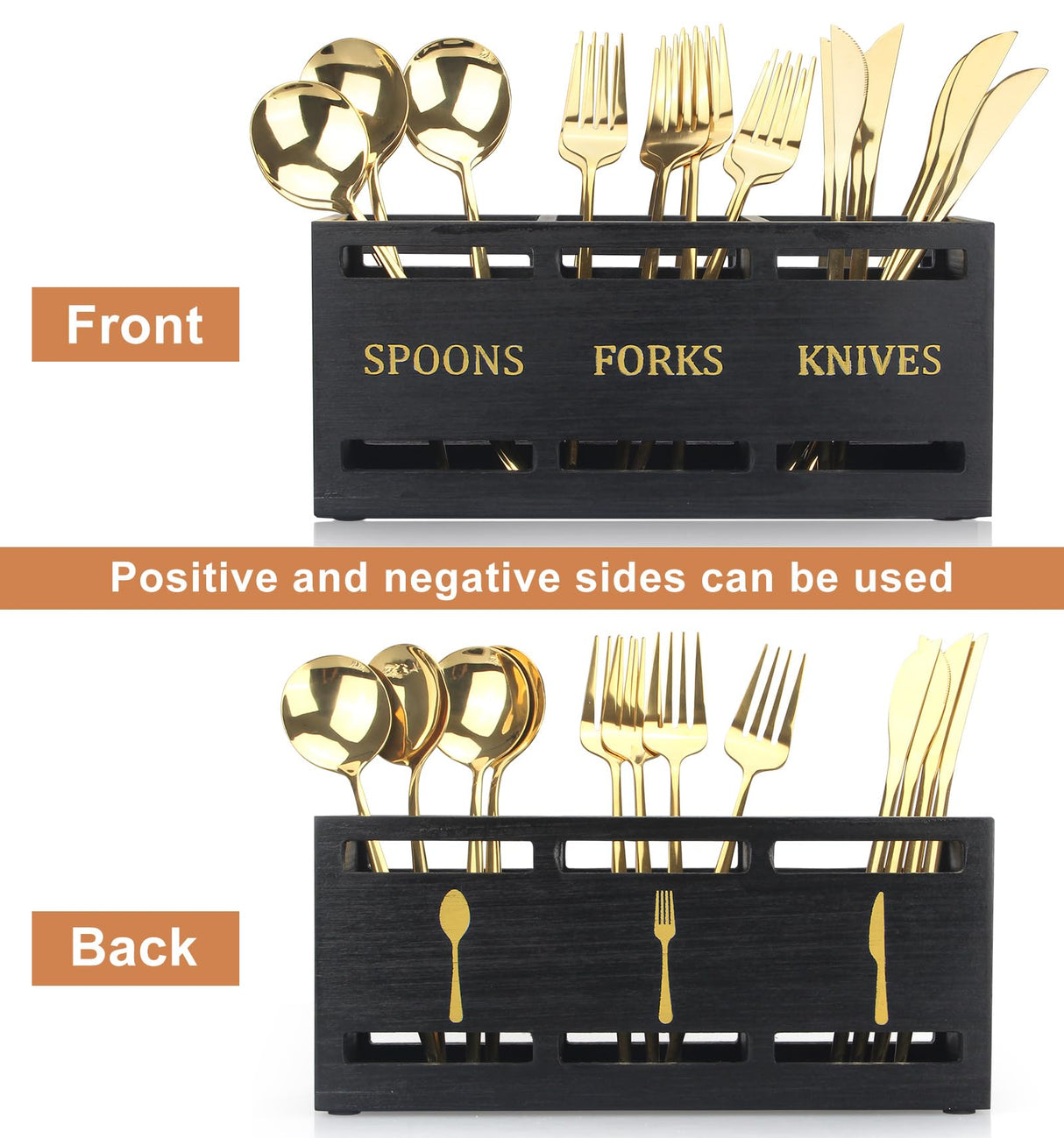 Ayiaren Wooden Cutlery Silverware Holder Flatware Utensil Caddy Black Utensil Holder for Kitchen Counter Wood Silverware Caddy Organizer for Table Countertop Spoon Knife and Fork Holder for Parties Ayiaren