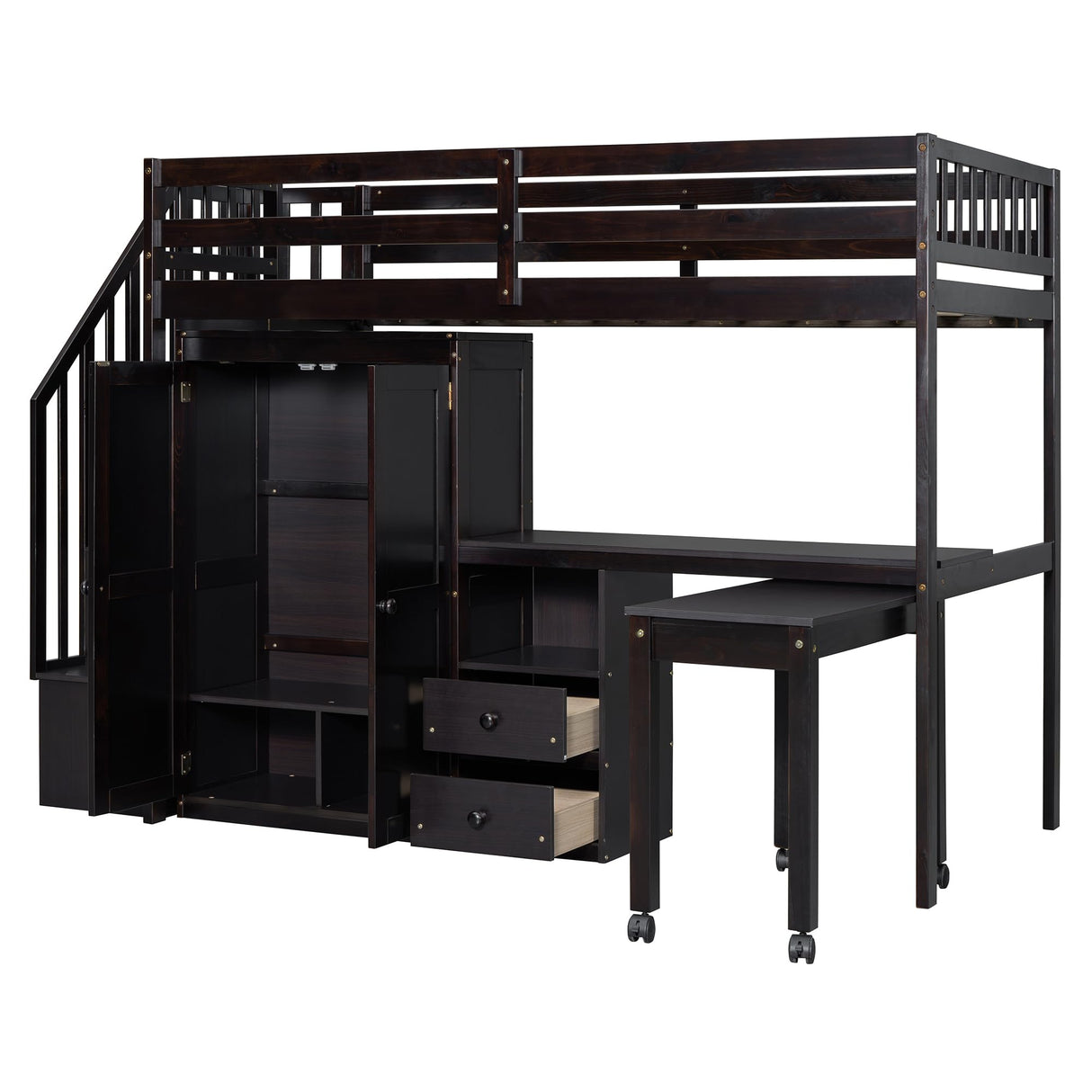 Harper & Bright Designs Twin Size Loft Bed with Stairs and Bookshelf, Wood Twin Storage Bed with Desk & Wardrobe, Space-Saving Multifunctional Furniture for Kids & Teens - Espresso Harper & Bright Designs